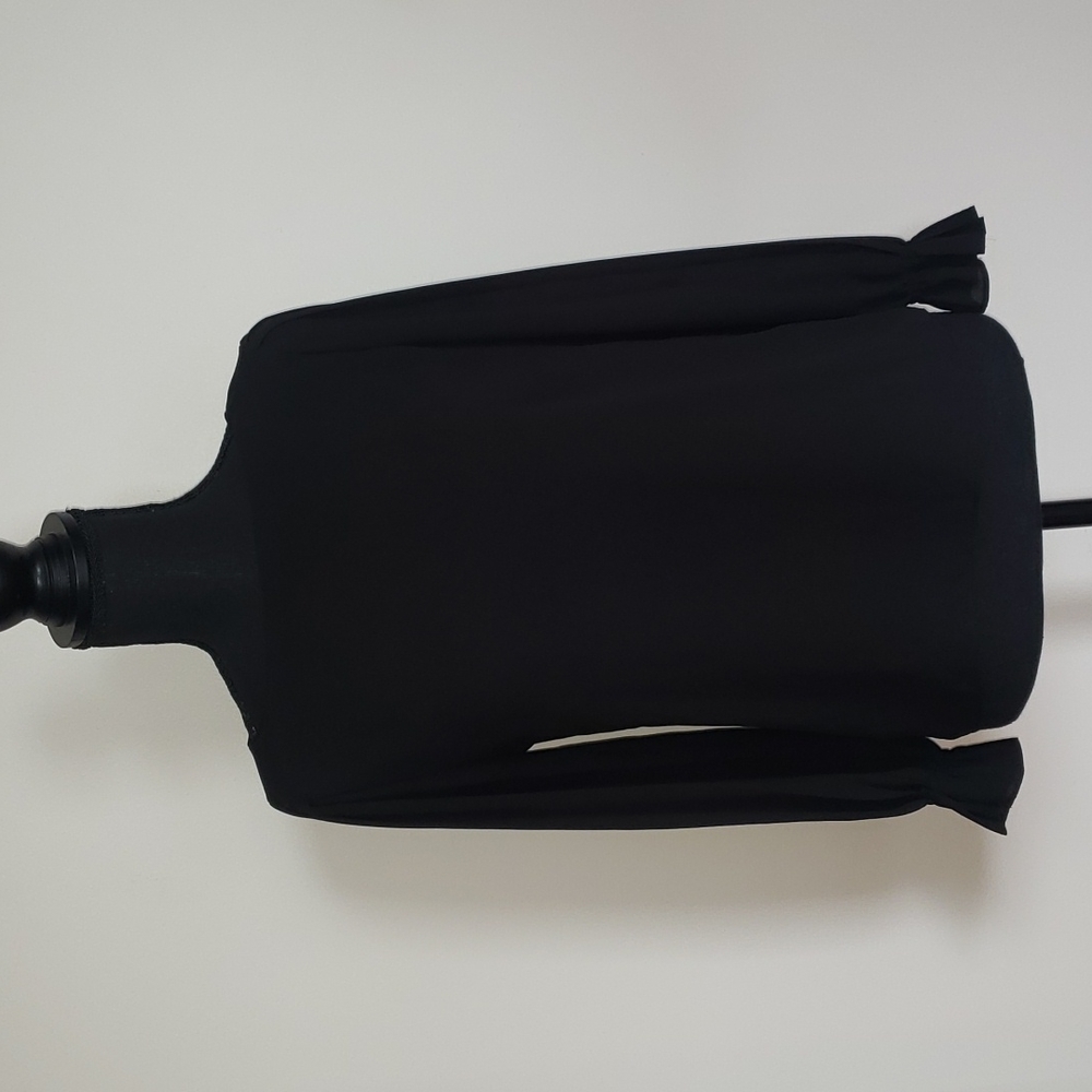 Black Boatneck Pleated Sleeve Blouse